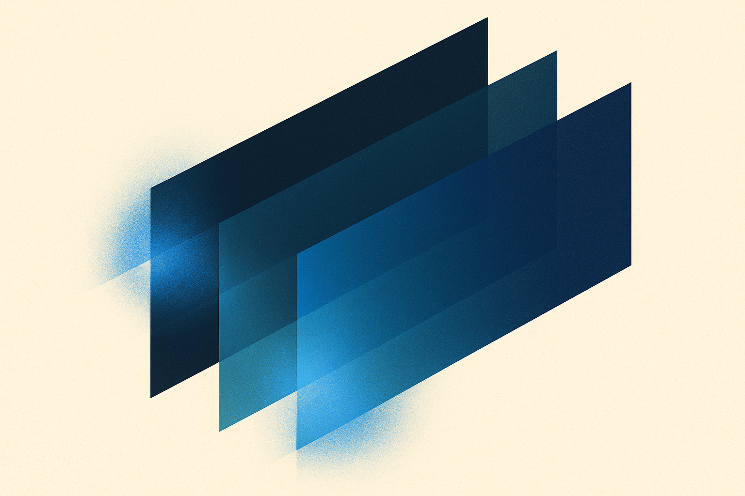Abstract layered panels representing parallel data streams from multiple AI surfaces converging into a single visibility view.