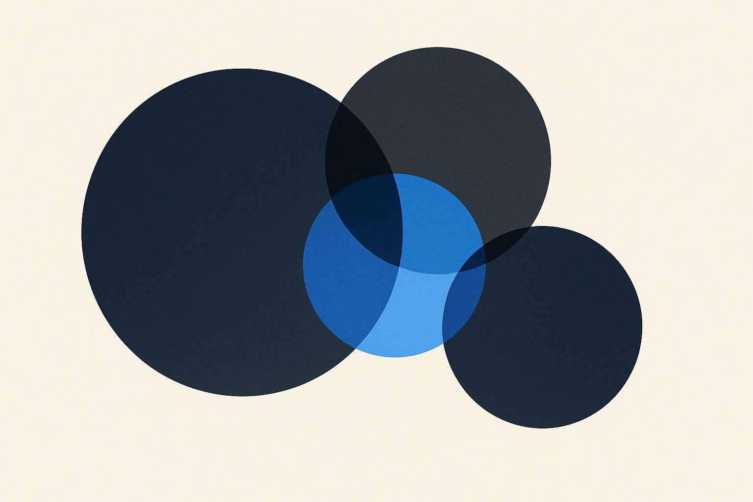 Overlapping rings of varying sizes representing competing brand share within a category answer space.